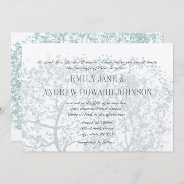 Hochzeiten in Grau und Aqua Tree Personalisiert ei Einladung (Vorne/Hinten)