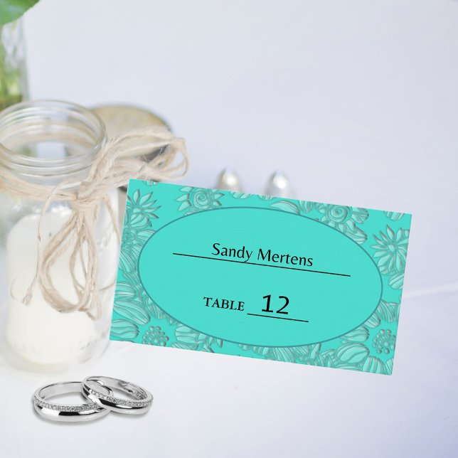 Hochzeiten in Türkis und Oval Platzkarte (Daisies in Turquoise & Oval Wedding Place Card)