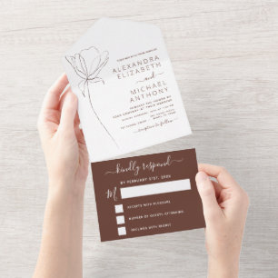 Hochzeiten Minimalistische botanische Blumenstrauß All In One Einladung