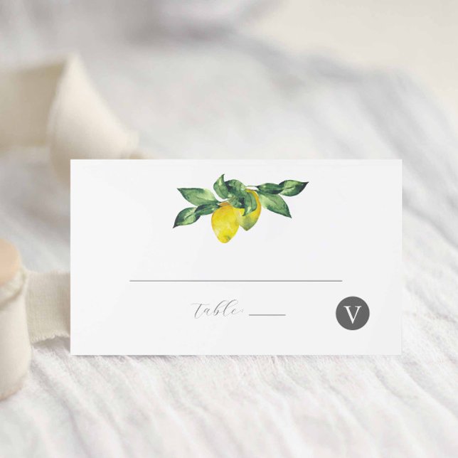 Hochzeiten Platzkarten Wasserfarben Zitronen (Lemon place cards Italian wedding ideas watercolor art by Victoria Grigaliunas of Do Tell A Belle)