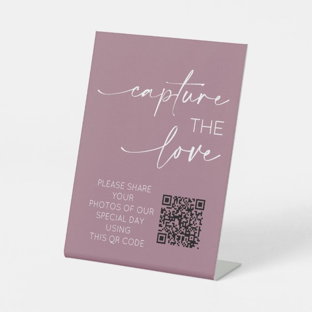 Hochzeiten QR Code Foto App Upload Dusty Pink Sockelschild (Vorderseite)