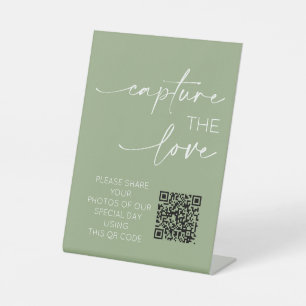Hochzeiten QR Code Foto App Upload Sage Green Sockelschild