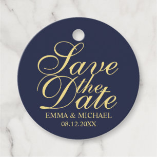 Hochzeiten Save the Date in Navy Blue und Gold Geschenkanhänger