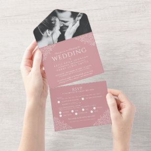 Hochzeiten staubige rosa Blätter Foto UAWG All In One Einladung