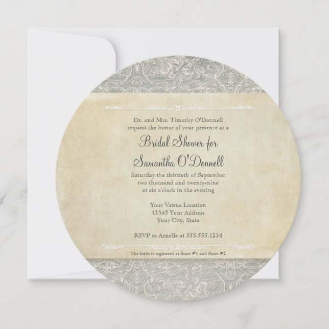 Hochzeiten von Grey Vintag French Regency Lace Einladung (Vorderseite)