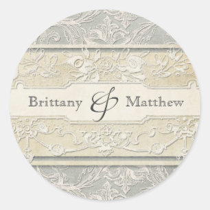 Hochzeiten von Grey Vintag French Regency Lace Runder Aufkleber