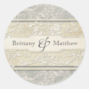Hochzeiten von Grey Vintag French Regency Lace Runder Aufkleber