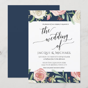 Hochzeiten von Hochzeiten von Navy und Blush-Flora Einladung