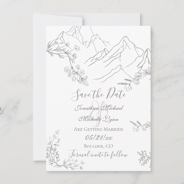 Hochzeiten von hübschen Bergen, Blume und Branchen Save The Date (Vorderseite)