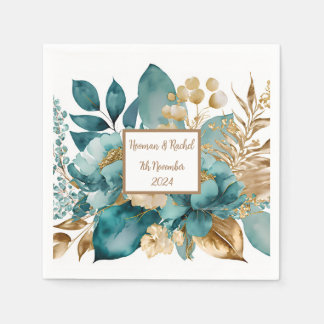Hochzeiten von Napkins mit aquamarinem und goldene Serviette
