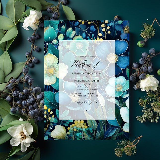 Hochzeiten von Navy Blue, Emerald Green und Silver Einladung (Von Creator hochgeladen)