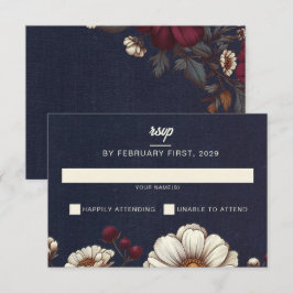 Hochzeiten von Navy Blue und Burgund RSVP Karte