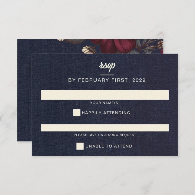 Hochzeiten von Navy Blue und Burgund RSVP Karte (Vorne/Hinten)
