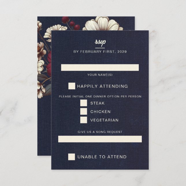 Hochzeiten von Navy Blue und Burgund RSVP Karte (Vorne/Hinten)