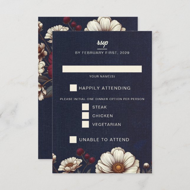 Hochzeiten von Navy Blue und Burgund RSVP Karte (Vorne/Hinten)