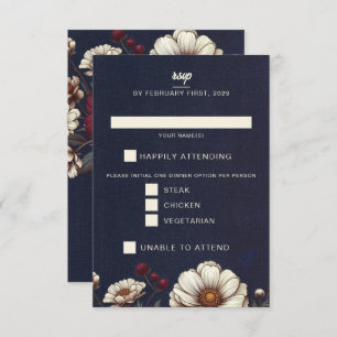 Hochzeiten von Navy Blue und Burgund RSVP Karte