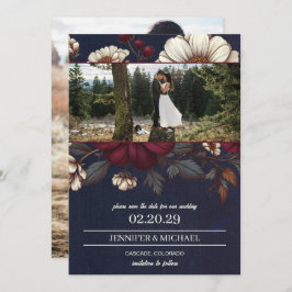 Hochzeiten von Navy Blue und Burgund Save The Date