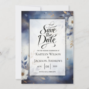 Hochzeiten von Navy Blue und Gold Floral speichern Save The Date