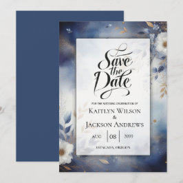 Hochzeiten von Navy Blue und Gold Floral speichern Save The Date