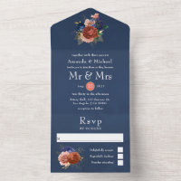 Hochzeiten von Navy und Korallenblumen in einem In