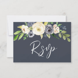 Hochzeiten von Navy- und White-Watercolor-Blume RSVP Karte