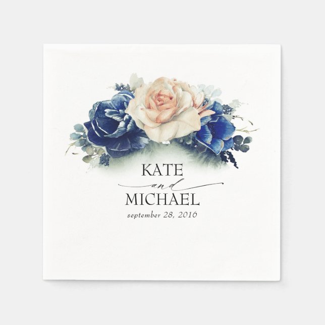 Hochzeiten von Orange und Navy-Blumen Serviette (Vorderseite)