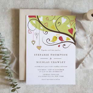 Hochzeiten von roten und gelben Whimsical Lovebird Einladung