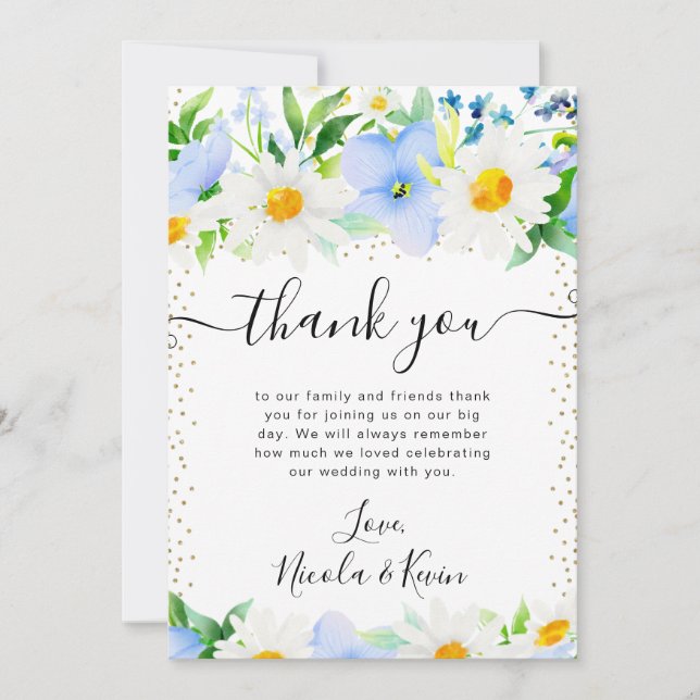 Hochzeiten von Wasserfarben und Blumen Dankeskarte (Vorderseite)