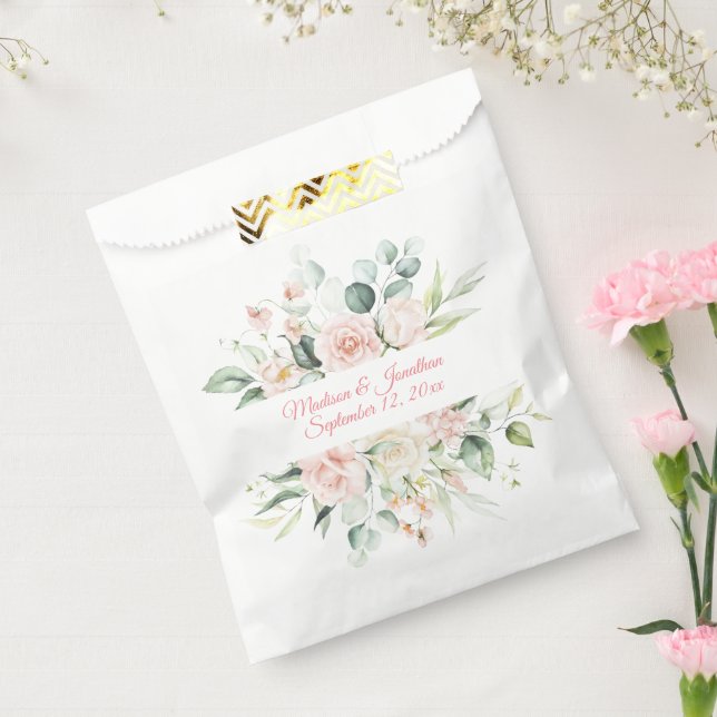 Hochzeitfloral Elegant Rosa Chic Datum Drehbuch Fa Geschenktütchen (Versiegelt)