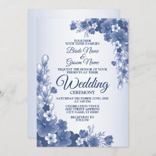 Hochzeitfloralblau grau weiß rustikal einladung