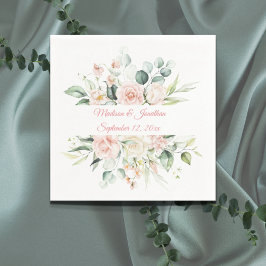 Hochzeitflorale Elegant Rosa Chic Datum Name Serviette