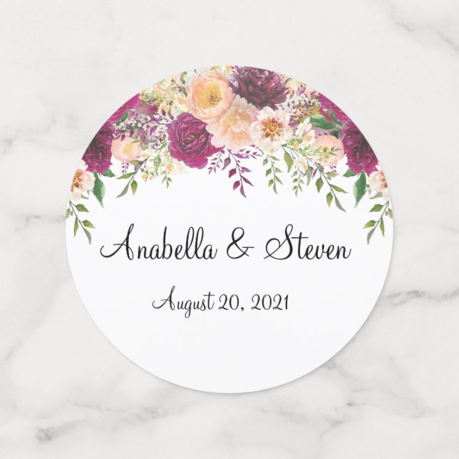 Hochzeitflorales Burgund Rose Custom Watercolor Konfetti (Mittel Vorderseite)