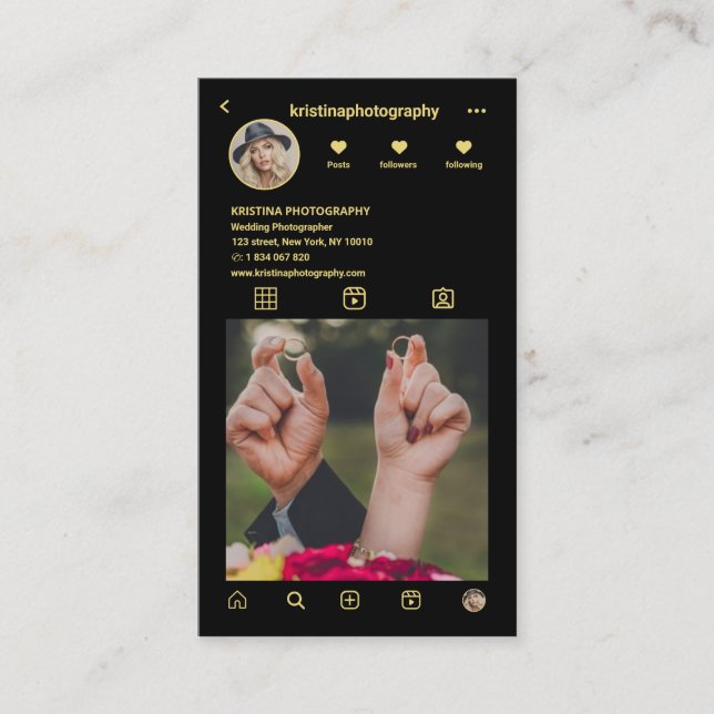 Hochzeitfotograf Instagram Foto Grid QR Code Visitenkarte (Vorderseite)