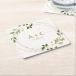 Hochzeitgeometrisches Wasserfarbenflor Rustikales  Rechteckiger Pappuntersetzer<br><div class="desc">Moderner geometrischer Greenery Wedding Untersetzer mit Imitate Gold Foil: Machen Sie Ihren Hochzeitsempfang oder Ihre Verlobungsfeier mit diesen personalisierten Untersetzer. Dieses Design besticht durch trendige Imitat mit goldenem geometrischem Rahmen mit rustikalem Aquarell und weißen Blume. Personalisieren Sie Ihre Initialen und das Hochzeitsdatum.Ihre Gäste werden die besonderen Touchs, die Sie hinzugefügt...</div>