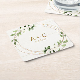 Hochzeitgeometrisches Wasserfarbenflor Rustikales  Rechteckiger Pappuntersetzer