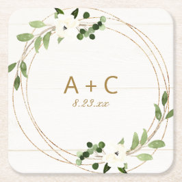 Hochzeitgeometrisches Wasserfarbenflor Rustikales  Rechteckiger Pappuntersetzer