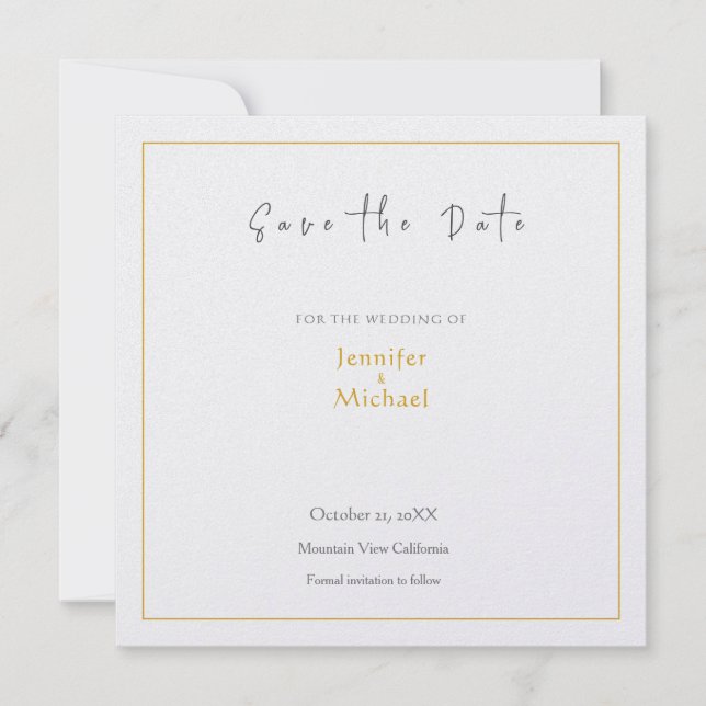 HochzeitGold-Farbkalligraphie-Skript Save the Date Einladung (Vorderseite)