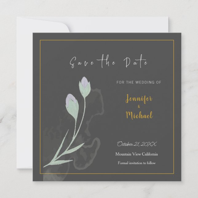 HochzeitGold Gray Calligrapy Blume Save the Date Einladung (Vorderseite)