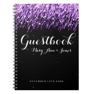 Hochzeitguestbook-fallende Sterne lila Notizblock