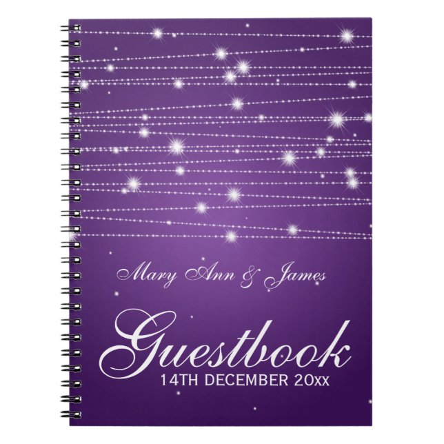 Hochzeitguestbook-funkelnde Linien lila Notizblock (Vorderseite)