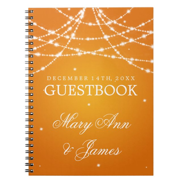 Hochzeitguestbook-Funkelnschnur-Orange Notizblock (Vorderseite)