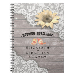 Hochzeitguestbook Lace Sunflower Wood String Light Notizblock