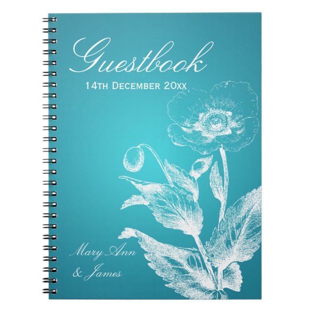 Hochzeitguestbook-Mohnblumen-Türkis Notizblock (Vorderseite)