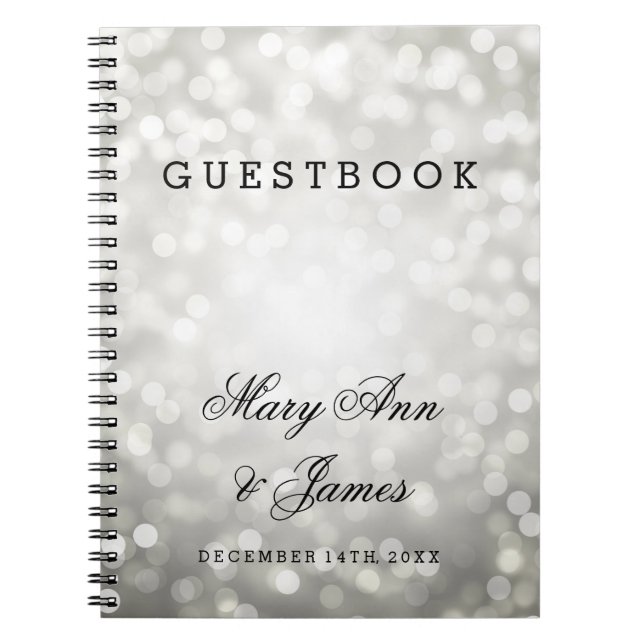 Hochzeitguestbook-Silber-Glitzer-Lichter Notizblock (Vorderseite)