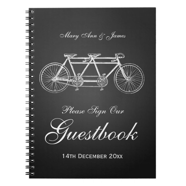 Hochzeitguestbook-Tandemfahrrad-Schwarzes Notizblock (Vorderseite)