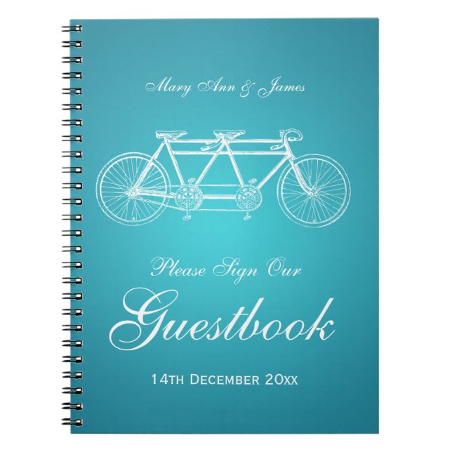 Hochzeitguestbook-Tandemfahrrad-Türkis Notizblock (Vorderseite)