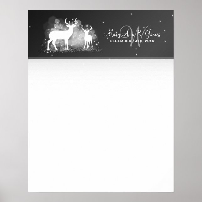 Hochzeitguestbook Winter Deer Sparkle Black Poster (Vorne)