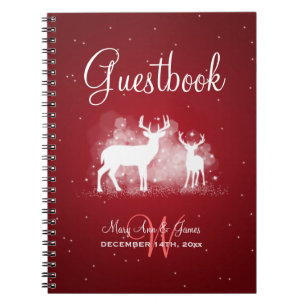 Hochzeitguestbook-Winter-Rotwild-Schein-Rot Notizblock
