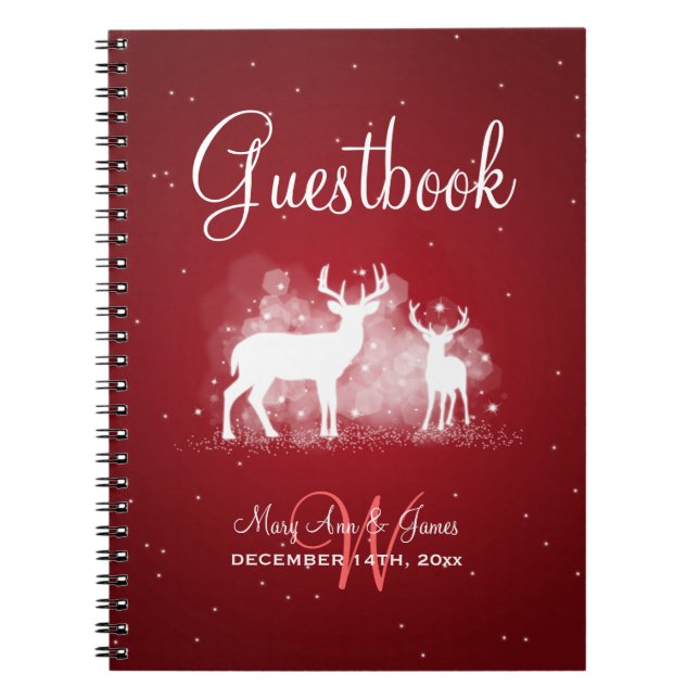 Hochzeitguestbook-Winter-Rotwild-Schein-Rot Notizblock (Vorderseite)