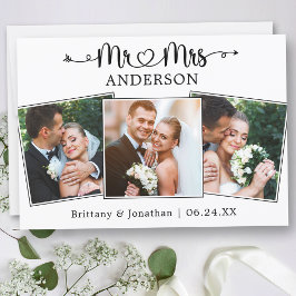 Hochzeitkalligrafie Herz Mr. und Mrs. 3 Fotos Dankeskarte